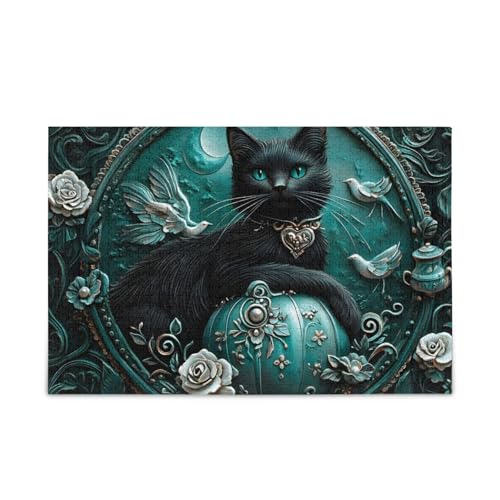 Grünes Katzen-Puzzle, 500-teiliges Puzzle, stabile 2 mm Puzzleteile, lustige Familienaktivität von ODAWA