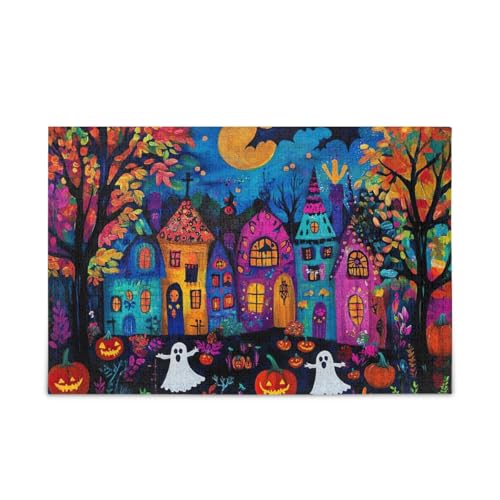 Halloween House Blue Painting Puzzles DIY Gift Jigsaw Puzzles with Mesh Storage Bag Funny Puzzle for Adults Kids, Finished Size 74.9 cm x 50.0 cm von ODAWA