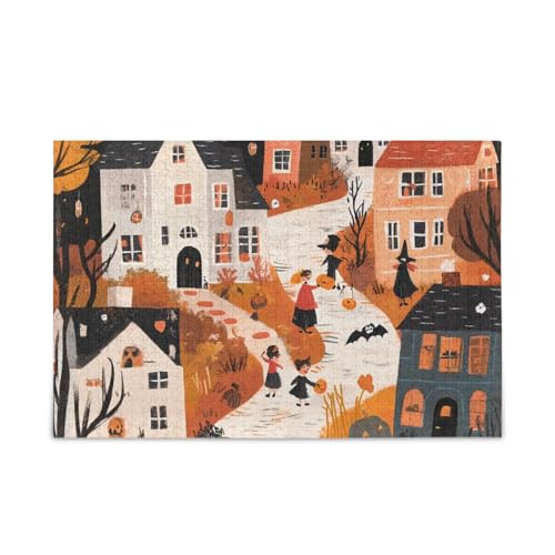 Halloween Village Path Orange Puzzles 500 Teile Puzzle Herausforderndes Puzzle-Spiel Spaß Familienaktivität von ODAWA