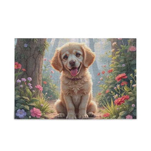 Happy Dog Garden Green Puzzles DIY Gift Jigsaw Puzzles with Mesh Storage Bag Funny Puzzle for Adults, Finished Size 74.9 cm x 50.0 cm von ODAWA