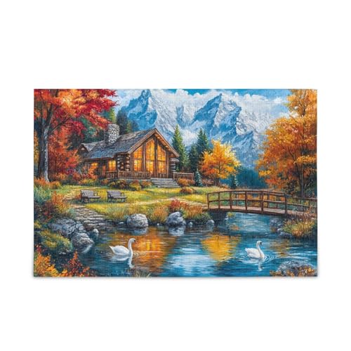 Herbstlandschaft Berghütte Puzzles 500 Teile Puzzle Herausforderndes Puzzlespiel für Erwachsene, Familien von ODAWA