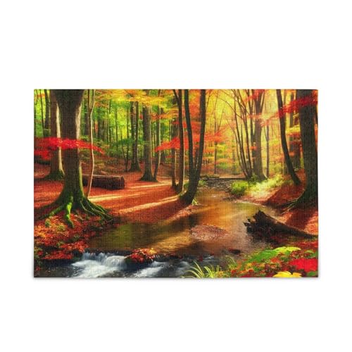 Herbstwald Bach Landschaft Puzzle 500 Teile Puzzle Herausforderndes Puzzlespiel Lustiges Puzzle für Erwachsene von ODAWA