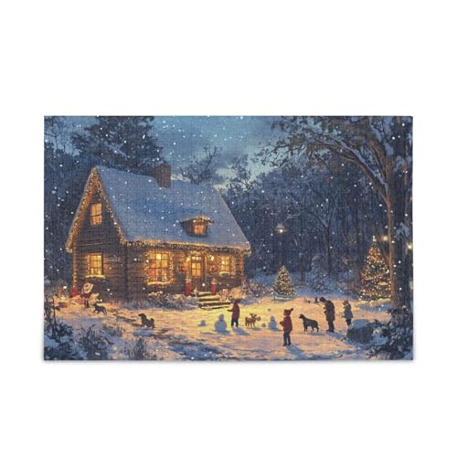 Hütte mit funkelnden Lichtern Puzzle 500 Teile Puzzle DIY Geschenk Jigsaw Puzzles mit Mesh-Aufbewahrungstasche für Erwachsene, Familien von ODAWA