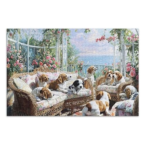 Hunde Lounging Puzzle DIY Geschenk Puzzle mit Netz-Aufbewahrungstasche Lustiges Puzzle für Erwachsene, Fertige Größe 74,9 x 50 cm von ODAWA