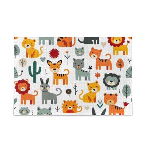 Jungle Animal Playtime White Puzzles 500 Teile Puzzle Stabile 2 mm Puzzleteile Lustiges Puzzle für Erwachsene Kinder von ODAWA