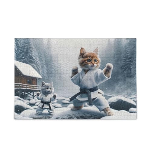 Karate Katze Schnee Puzzles 500 Teile Puzzle DIY Geschenk Jigsaw Puzzles mit Mesh Aufbewahrungstasche Spaß Familie Aktivität von ODAWA