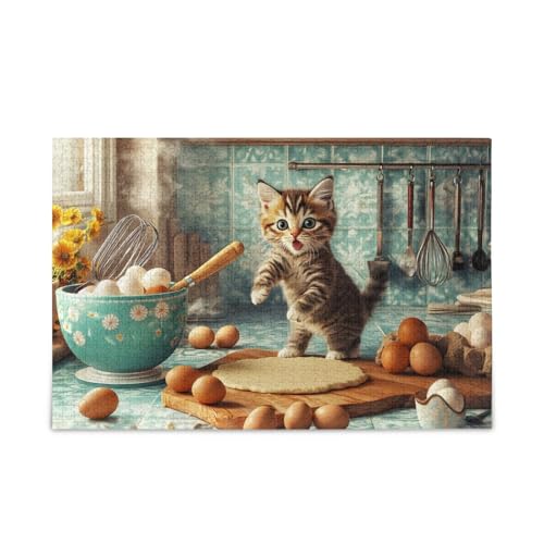 Kittens Baking Dough Brown Puzzle 500 Piece Jigsaw Puzzle Sturdy 2mm Puzzle Pieces Funny Puzzle for Adults von ODAWA