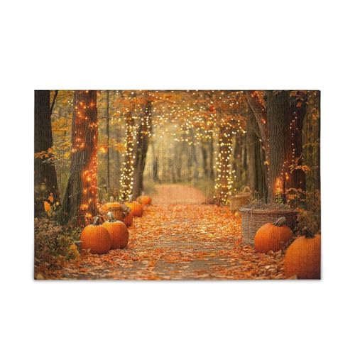 Kürbisse und Herbstblätter Puzzles 500 Teile Puzzle herausforderndes Puzzlespiel Lustiges Puzzle für Erwachsene von ODAWA