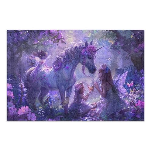 Lila Einhorn Puzzle 500 Teile DIY Puzzle mit Mesh Aufbewahrungstasche Lustige Familienaktivität von ODAWA