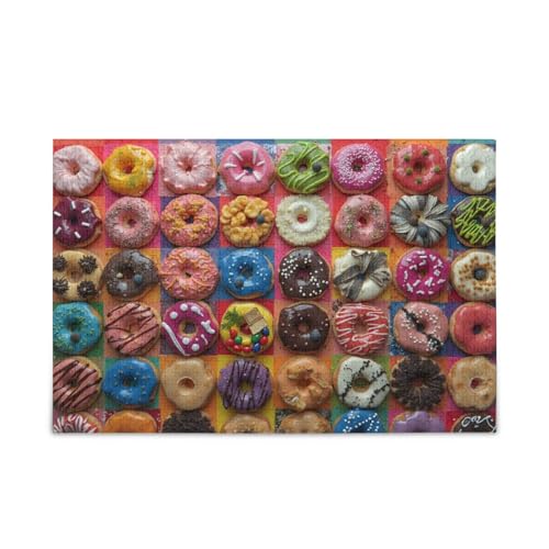 Lustige Donut-Puzzles zum Selbermachen, Geschenk-Puzzles mit Netz-Aufbewahrungstasche für Erwachsene, Familien, fertige Größe 74,9 x 50 cm von ODAWA