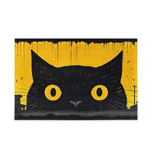 Lustige Katze gelb Puzzle DIY Geschenk Jigsaw Puzzle mit Mesh Aufbewahrungstasche, fertige Größe 74,9 cm x 50 cm von ODAWA