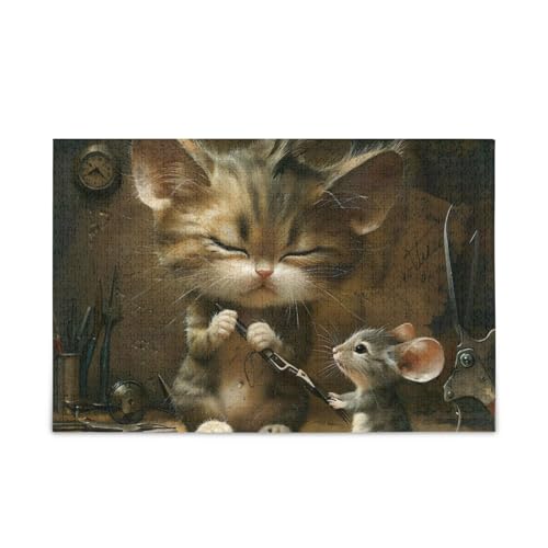 Lustiges Katzen-Maus-Puzzle-Spiel, Wandkunst, Herausforderung für Erwachsene, fertige Größe 74,9 x 50 cm von ODAWA