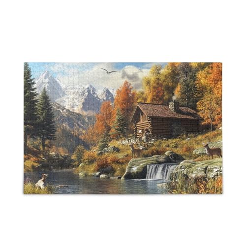 Mountain Stream Herbst Puzzle 500 Teile Puzzle DIY Geschenk Jigsaw Puzzles mit Mesh Aufbewahrungstasche Herausforderung Puzzle für Erwachsene von ODAWA