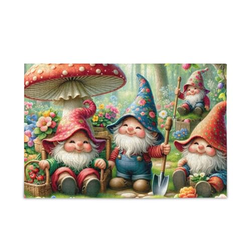 Mushroom Gnomes Green Puzzles Challenging Puzzle Game for Adults Families, Finished Size 74.9 cm x 50.0 cm von ODAWA