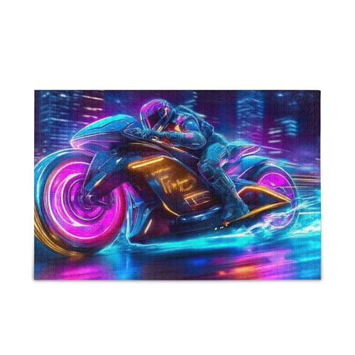 Neon Motorrad Pink Puzzles 500 Teile Puzzle DIY Geschenk Puzzle mit Netz-Aufbewahrungstasche von ODAWA