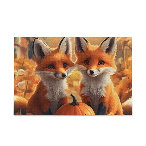 Niedliche Füchse sitzender Wald Herbst Puzzles 500 Teile Puzzle DIY Geschenk Jigsaw Puzzles mit Mesh-Aufbewahrungstasche für Erwachsene Familien von ODAWA