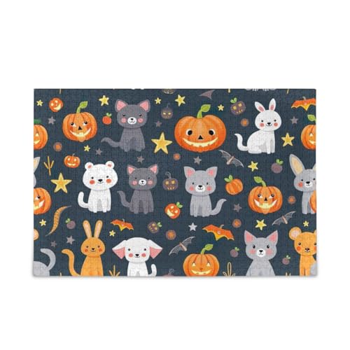 Niedliche Halloween-Haustier-Puzzle, robust, 2 mm, lustiges Puzzle für Erwachsene und Kinder, fertige Größe 74,9 x 50 cm von ODAWA