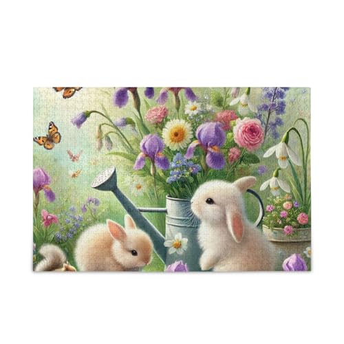 Niedliche Hasen Blumen Puzzle 500 Teile Puzzle herausforderndes Puzzlespiel für Erwachsene, Familien von ODAWA