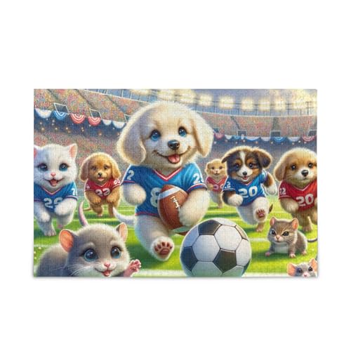 Niedliche Tiere, Fußball-Sport-Puzzle-Spiel, Heimwandkunst, lustiges Puzzle für Erwachsene und Kinder, fertige Größe 74,9 x 50 cm von ODAWA