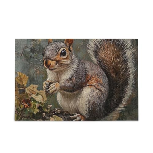 Niedliches Eichhörnchen-Herbst-Puzzle, lustige Familienaktivität, fertige Größe 74,9 x 50 cm von ODAWA