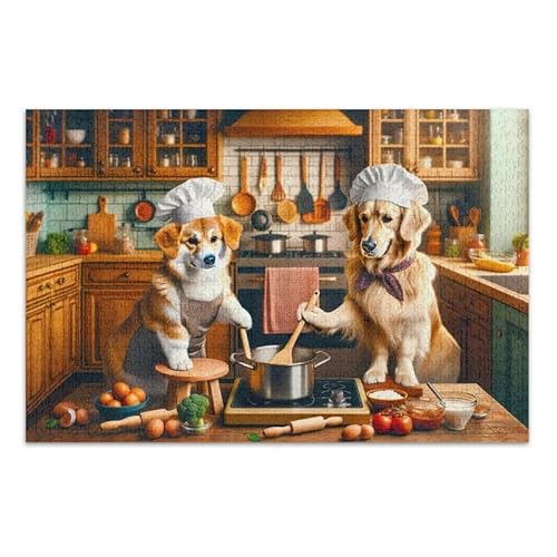 Niedliches Hunde-Koch-Puzzle, pädagogisches und lernendes Puzzle, lustiges Puzzle für Erwachsene, fertige Größe 74,9 x 50 cm von ODAWA