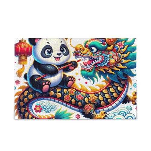 Niedliches Panda-Drachen-Puzzle-Spiel, Wandkunst, lustige Familienaktivität, fertige Größe 74,9 x 50 cm von ODAWA