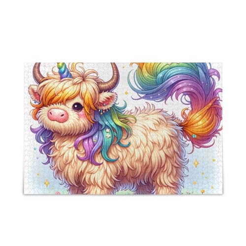 Niedliches Rind mit Regenbogenhaar-Puzzles 500 Teile Puzzle Spiel Home Wall Artwork Herausforderung Puzzle für Erwachsene von ODAWA