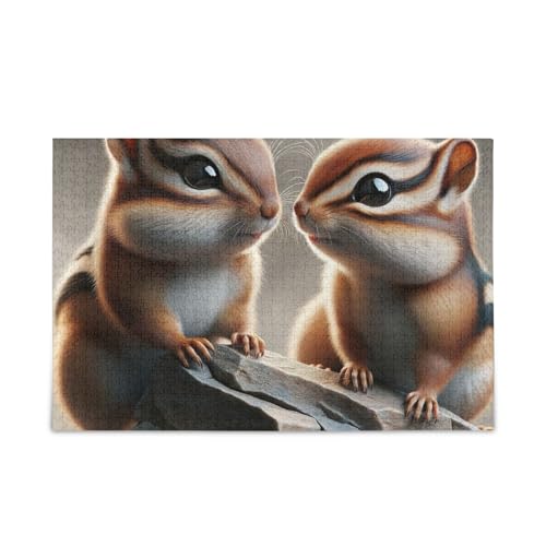 Niedliches Streifenhörnchen-Puzzle zum Selbermachen, Geschenk-Puzzle mit Netz-Aufbewahrungstasche, lustiges Puzzle für Erwachsene und Kinder, fertige Größe 74,9 x 50 cm von ODAWA