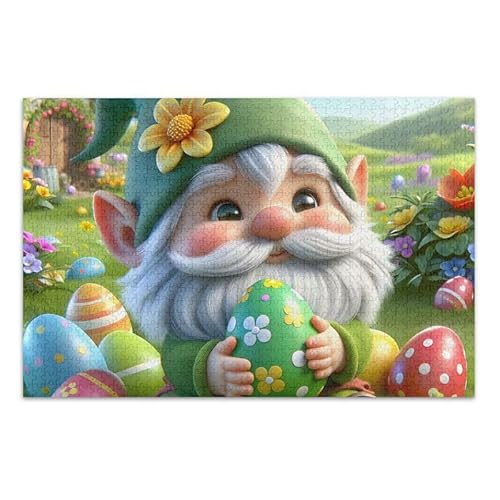 Oster-Zwerg bemalte Eier Puzzle DIY Geschenk Puzzle mit Netz-Aufbewahrungstasche Lustiges Puzzle für Erwachsene, Fertige Größe 74,9 x 50 cm von ODAWA