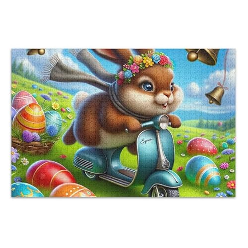 Osterhase Ride Blue Jigsaw Puzzles 500 Teile Puzzle DIY Geschenk Jigsaw Puzzles mit Mesh Aufbewahrungstasche für Erwachsene Familien von ODAWA