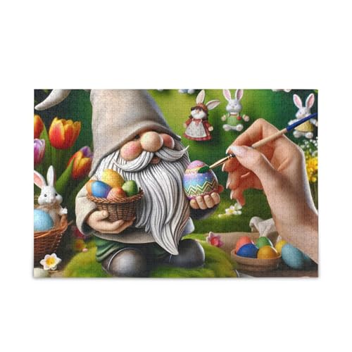 Painting Gnome Easter Puzzles 500 Piece Jigsaw Puzzle Game Home Wall Artwork Fun Family Activity von ODAWA