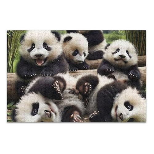 Panda Family Green Jigsaw Puzzle 500 Piece Jigsaw Puzzle DIY Gift Jigsaw Puzzles with Mesh Storage Bag for Adults, Families von ODAWA