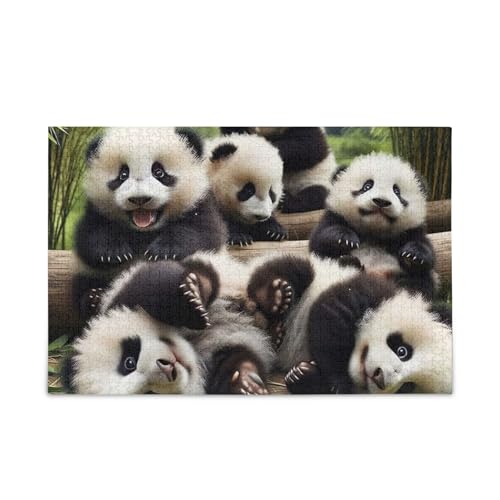 Panda Family Green Puzzles Puzzle Game Home Wall Artwork Funny Puzzle for Adults, Finished Size 74.9 cm x 50.0 cm von ODAWA