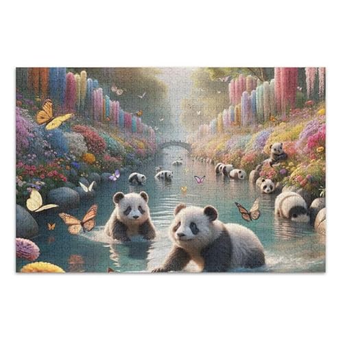 Pandas River Flowers Puzzles DIY Gift Jigsaw Puzzles with Mesh Storage Bag Fun Family Activity, Finished Size 74.9 cm x 50.0 cm von ODAWA