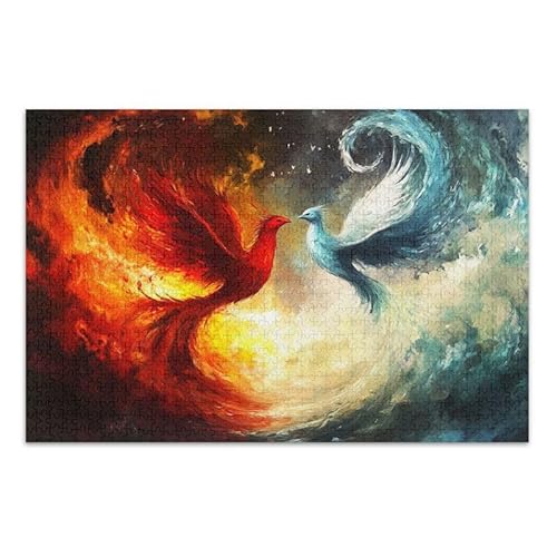 Phoenix Wasserfeuer-Puzzle, herausforderndes Puzzle-Spiel, Herausforderung Puzzle für Erwachsene, fertige Größe 74,9 x 50 cm von ODAWA