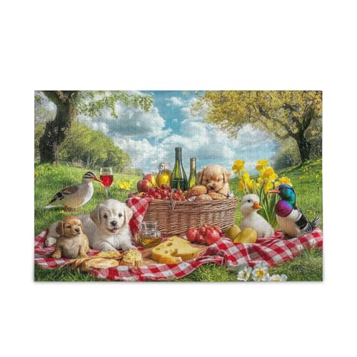 Picknick Welpen Puzzles 500 Teile Puzzle Puzzle Spiel Home Wall Artwork Lustiges Puzzle für Erwachsene von ODAWA