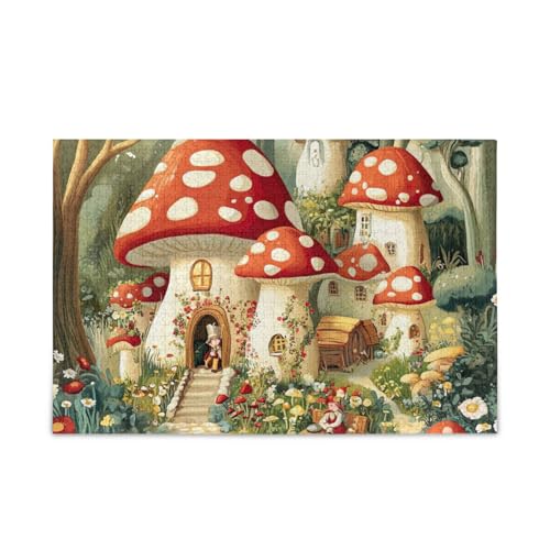 Pilzhaus, rotes Puzzle-Spiel, Herausforderung, Puzzle für Erwachsene, fertige Größe 74,9 x 50 cm von ODAWA