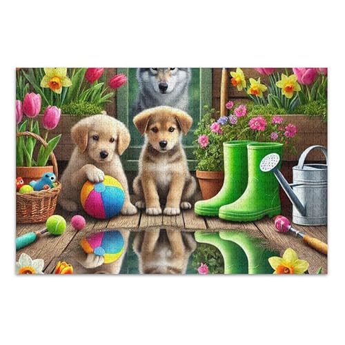 Playful Puppies Yellow Jigsaw Puzzles 500 Piece Jigsaw Puzzle Challenging Puzzle Game Funny Puzzle for Adults von ODAWA