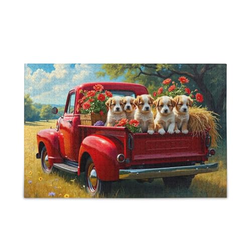 Puppy Truck Flowers Puzzle 500 Piece Jigsaw Puzzle Jigsaw Puzzles Fun Family Activity von ODAWA