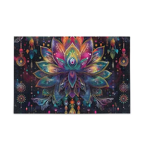 Puzzle, 500 Teile, schwarzer Lotus, Geschenkpuzzle mit Netz-Aufbewahrungstasche für Erwachsene, Familien, 52,1 x 37,9 cm (L x B) von ODAWA