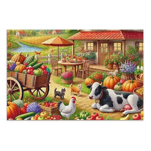 Puzzle mit 1000 Teilen, buntes Bauernhaus-Tiere, herausforderndes Puzzle-Spiel für Erwachsene, Familien von ODAWA