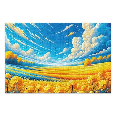 Puzzle mit 1000 Teilen, gelbe Blumen, ukrainische Farben, herausforderndes Puzzle-Spiel für Erwachsene und Jugendliche von ODAWA