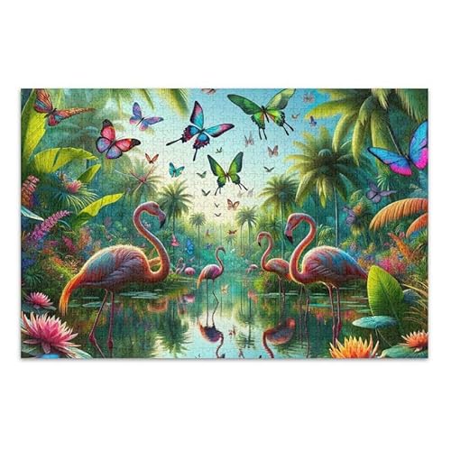 Puzzle mit tropischen Pflanzen und Flamingos, Puzzle-Spiel, Wandkunstwerk für Erwachsene, Teenager, fertige Größe 74,9 x 50 cm von ODAWA