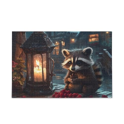 Raccoon Lantern Puzzles 500 Teile Puzzle Puzzle Spiel Home Wall Artwork Herausforderung Puzzle für Erwachsene von ODAWA