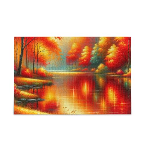 Radiant Autumn Lake Red Puzzles DIY Gift Jigsaw Puzzles with Mesh Storage Bag Fun Family Activity, Finished Size 74.9 cm x 50.0 cm von ODAWA