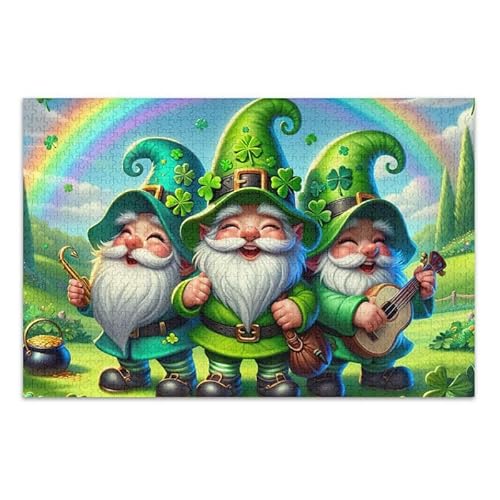 Regenbogen-Zwerge, grünes Puzzle-Spiel, Heimwandkunstwerk für Erwachsene, Familien, fertige Größe 74,9 x 50 cm von ODAWA