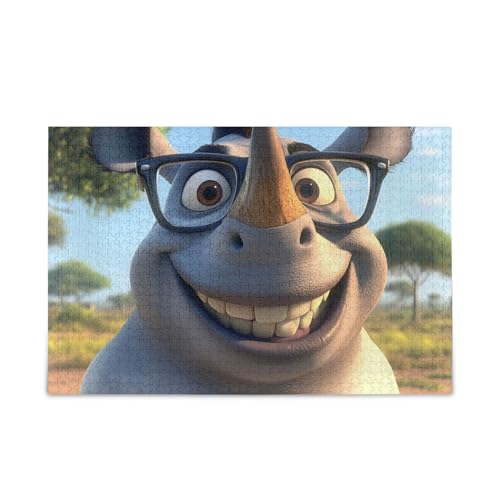 Rhinoceros mit Brille Puzzle Spiel Home Wall Artwork für Erwachsene Familien Fertige Größe 74.9 cmx 50.0 cm von ODAWA