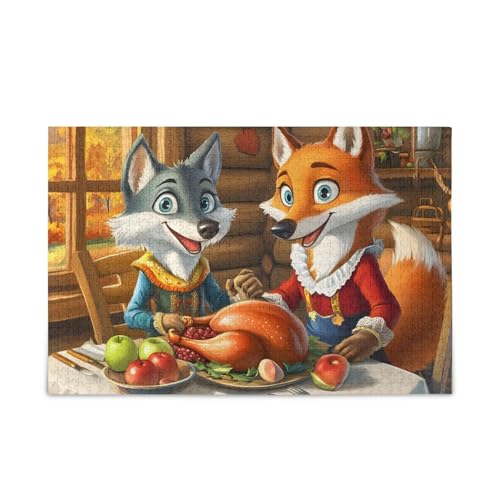 Rustikale Hüttenwolf und Fuchs Puzzles 500 Teile Puzzle Jigsaw Puzzles Lustiges Puzzle für Erwachsene von ODAWA