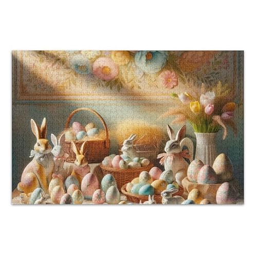 Rustikale Osterdekoration, beigefarbenes Puzzle, DIY-Geschenk, Puzzles mit Netz-Aufbewahrungstasche, lustiges Puzzle für Erwachsene, fertige Größe 74,9 x 50 cm von ODAWA