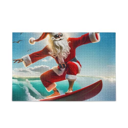 Santa Claus Surfing Waves Puzzles Herausforderndes Puzzlespiel für Erwachsene Familien Fertige Größe 74.9 cmx 50.0 cm von ODAWA